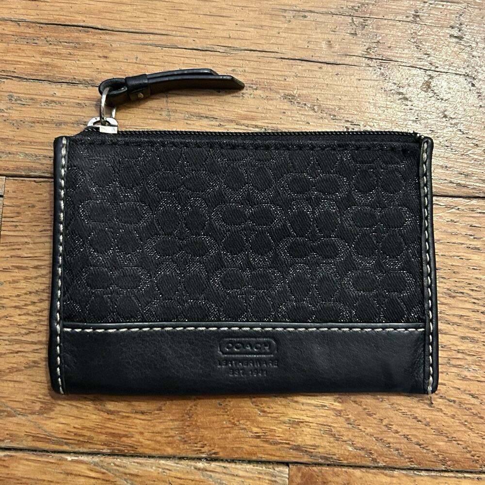 Coach Monogram Black Leather Mini Wallet